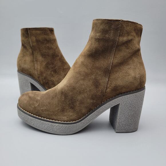 Oroscuro Camoscio Sigaro Italian Ankle Boots Platform Block Heel Suede Brown 6 - Picture 3 of 9
